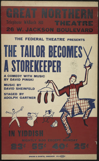 Vintage teaterposter The Tailor Becomes a Storekeeper på jiddisch