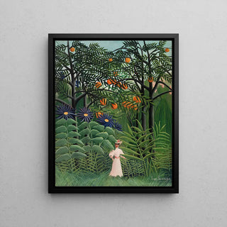Kvinna som promenerar i en exotisk skog av Henri Rousseau