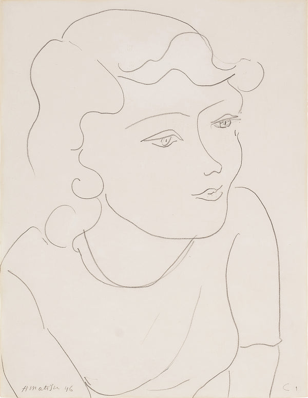 Buste de jeune femme tournée à droite, 1946 – dessin d’Henri Matisse