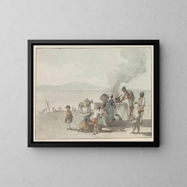 Fusion de la poix à Chiaja, Neapel - Abraham Louis Rodolphe Ducros — inramlat konstverk på väggen