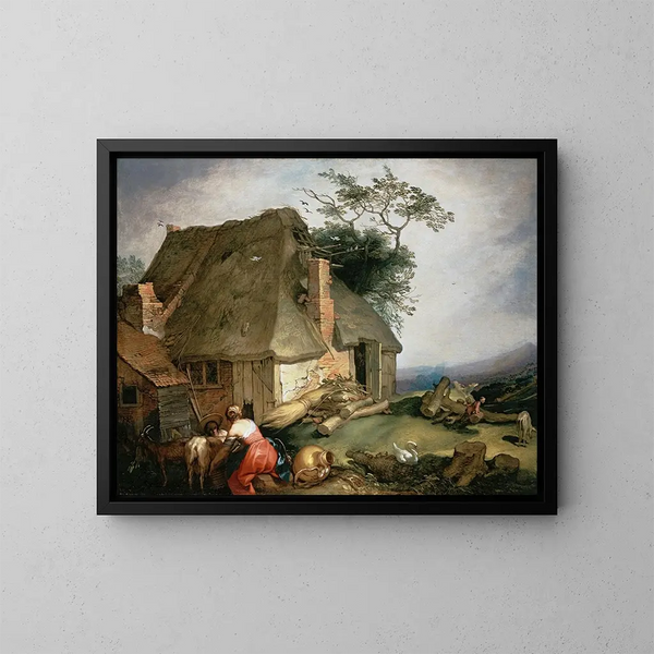 Ett sommarställe med bönder som sköter getter - Abraham Bloemaert — inramlat konstverk på väggen