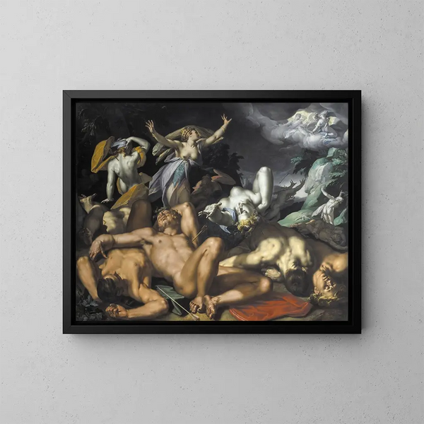 Apollon och Diane straffar Niobe genom att döda hennes barn - Abraham Bloemaert — inramlat konstverk på väggen