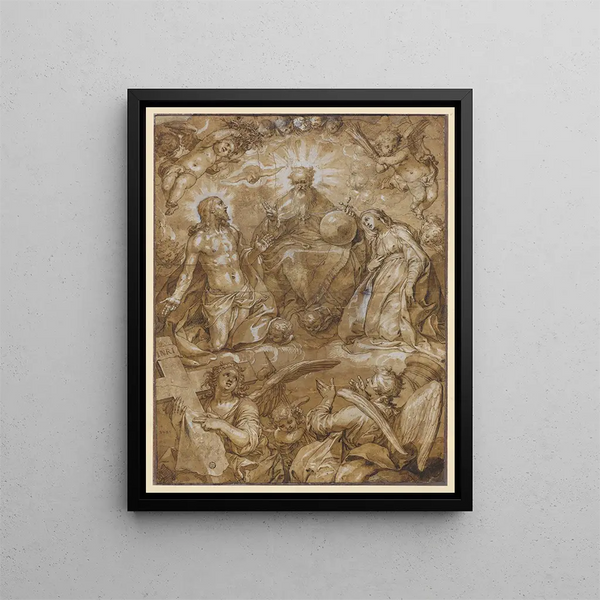 Intercession av Kristus och Maria hos Gud Fadern - Abraham Bloemaert — inramlat konstverk på väggen