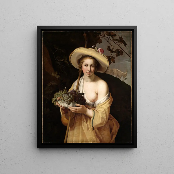 Bergère med en skål med druvor - Abraham Bloemaert — inramlat konstverk på väggen