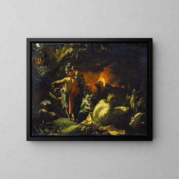 La destruction de Troie - Abraham Bloemaert — inramlat konstverk på väggen