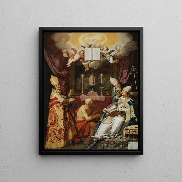 Les quatre Pères de l'Église latine - Abraham Bloemaert — inramlat konstverk på väggen