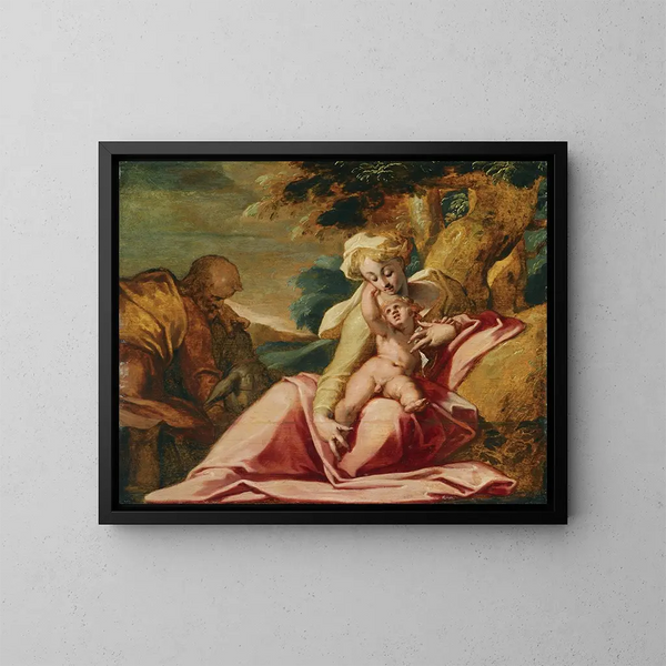 Le repos pendant la fuite en Égypte - Abraham Bloemaert — inramlat konstverk på väggen