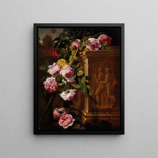 Abraham Brueghel - Roses in a garden with a sculpted plinth.webp