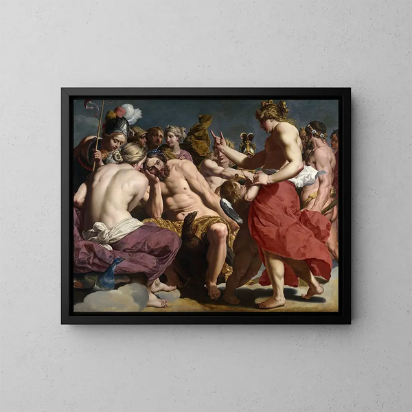Venus reprimand Jupiter - Abraham Janssens — inramlat konstverk på väggen
