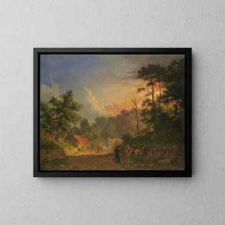 Abraham Pether - Sunset over a rural landscape.webp
