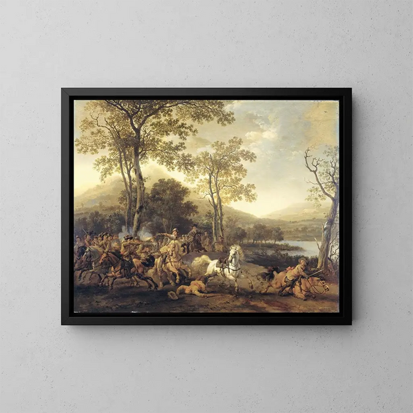 Escarmouche de cavalerie - Abraham van Calraet — inramlat konstverk på väggen