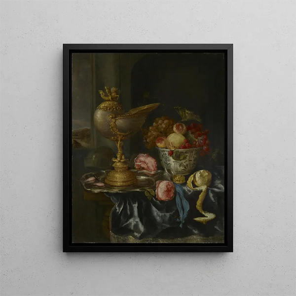 still life med festmåltid och nautilusskål - Abraham van Beyeren — inramlat konstverk på väggen