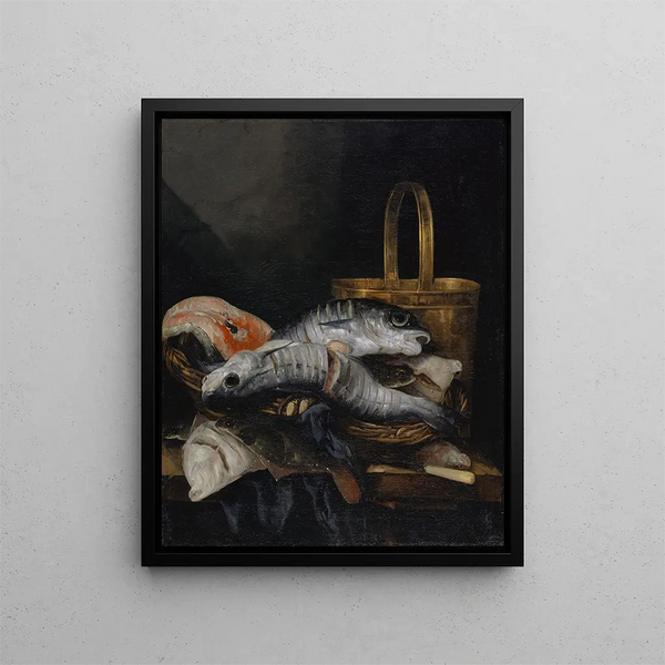död fisk - Abraham van Beyeren — inramlat konstverk på väggen