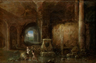 Abraham van Cuylenborch - Grotto with ancient sculptures and bathing women.webp
