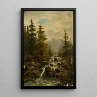 Adolf Chwala - Mountain landscape with a waterfall.webp