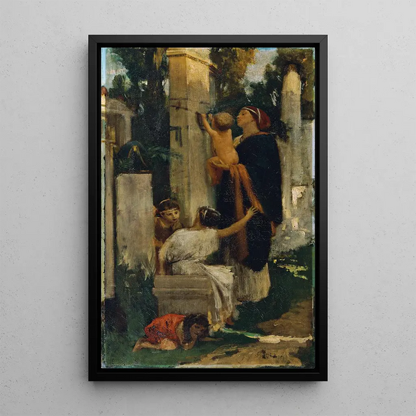 Reproduktion av målningen av en antik kyrkogårdsscen - Adolf Hirémy-Hirschl