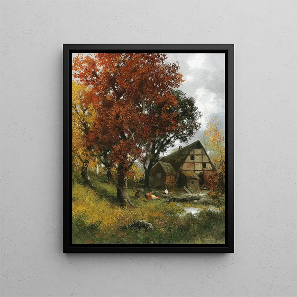 Moulin dans la forêt d'automne - Adolf Kaufmann — inramlat konstverk på väggen