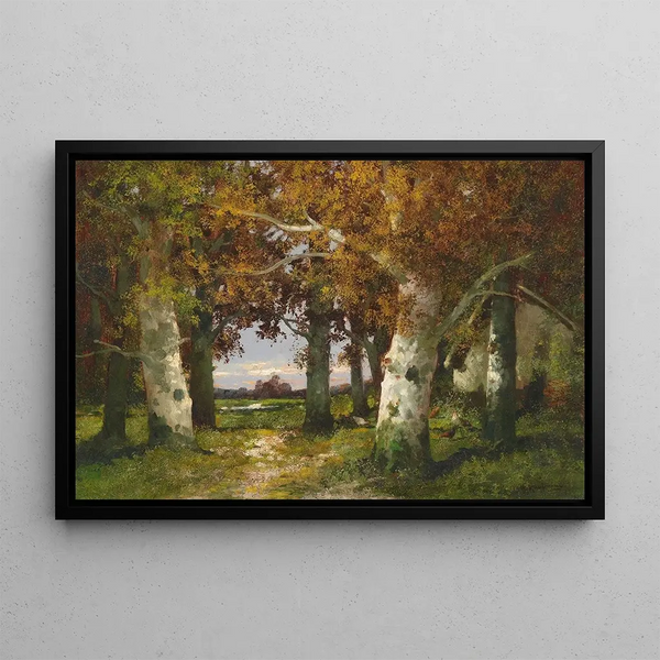 Landskapsbild av skog - Adolf Kaufmann — inramlat konstverk på väggen