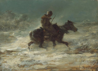 Adolf Schreyer - Man with Lance Riding through the Snow.webp