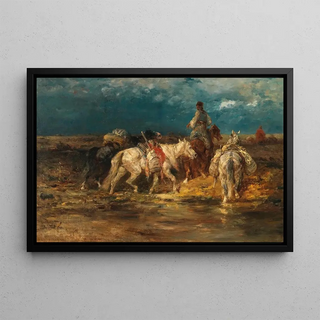 Adolf Schreyer - Wallachian Packhorses at the Ford.webp