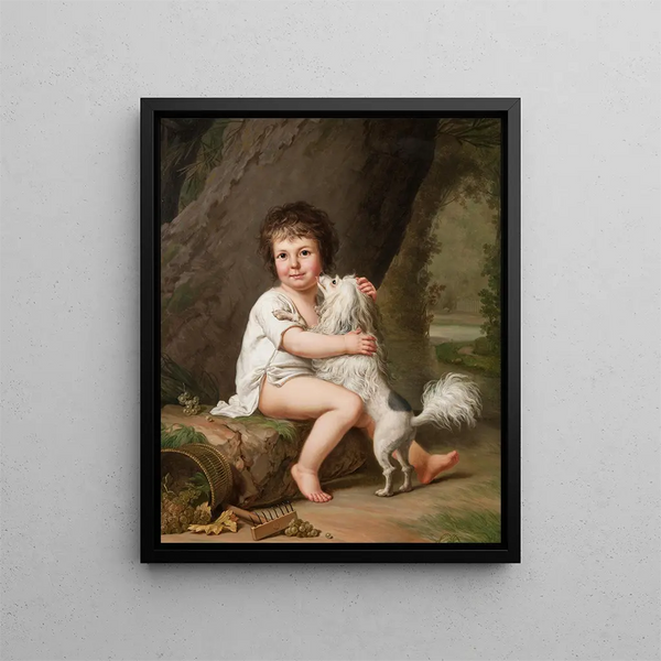 porträttet av den unge Henri Bertholet Campan 1784-1821 med hunden Aline - Adolf Ulrik Wertmüller — inramlat konstverk på väggen