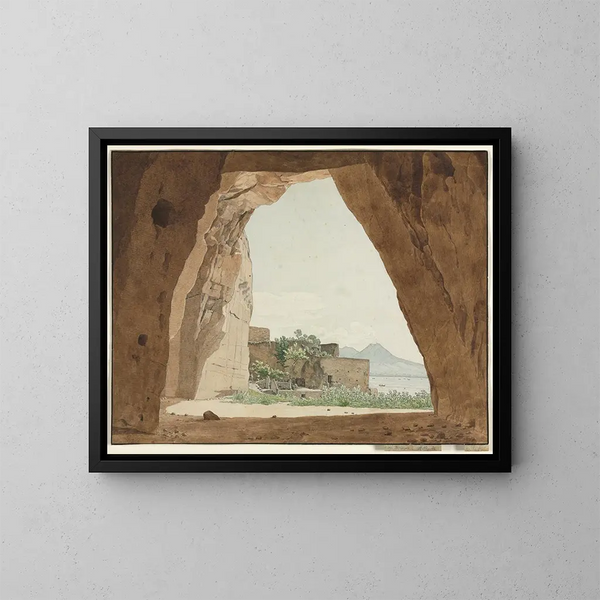 Vesuvius och Neapelsbukten från en grotta - Adolf von Heydeck — inramlat konstverk på väggen