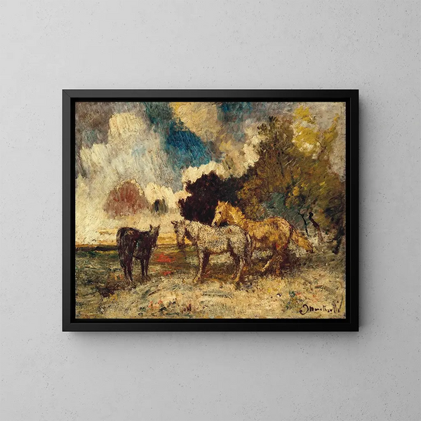 Les Trois Chevaux - Adolphe Monticelli — inramlat konstverk på väggen