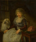En äldre kvinna med sin hund - Adriaen de Lelie — vy av konstverket