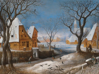 En vinterlandskap med figurer i en by - Adriaen van Stalbemt — vy av konstverket
