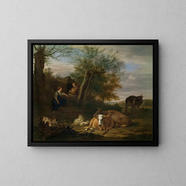 Le joueur de flûte - Adriaen van de Velde — inramlat konstverk på väggen