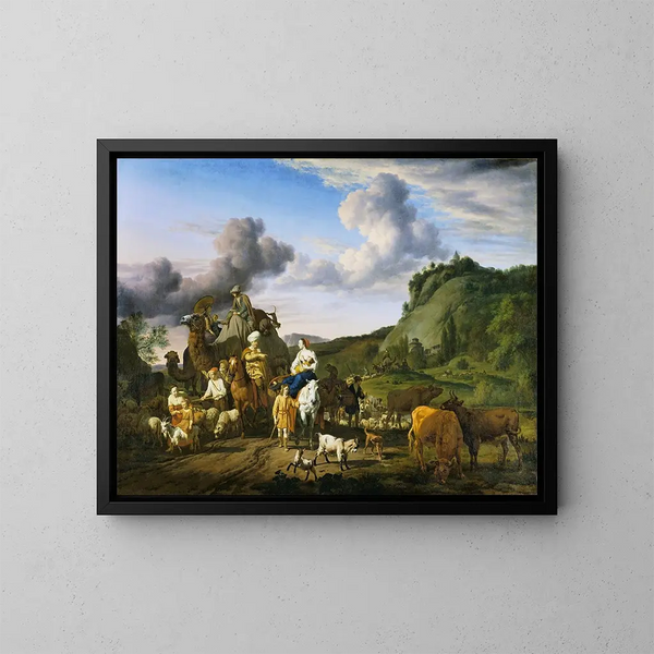 La Migration de Jacob - Adriaen van de Velde — inramlat konstverk på väggen