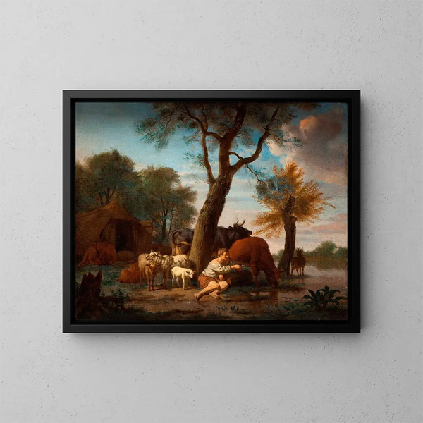 Le pêcheur de poissons - Adriaen van de Velde — inramlat konstverk på väggen