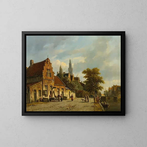 En stad i Holland - Adrianus Eversen — inramlat konstverk på väggen