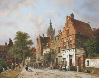 Delft med Prinsenhof i fjärran - Adrianus Eversen — vy av konstverket