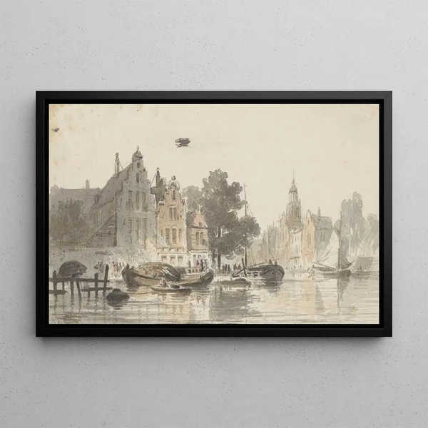 Vue de ville avec canal - Adrianus Eversen — inramlat konstverk på väggen