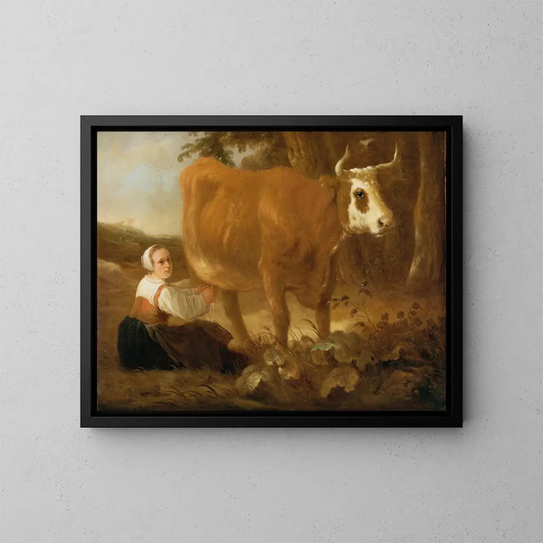 En mjölkerska med en ko - Aelbert Cuyp — inramlat konstverk på väggen