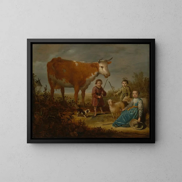 Barn och en ko - Aelbert Cuyp — inramlat konstverk på väggen