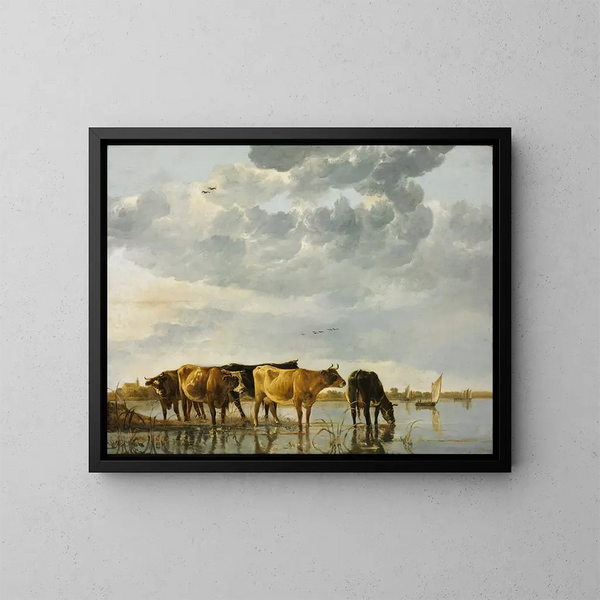 Vaches dans une rivière - Aelbert Cuyp — inramlat konstverk på väggen