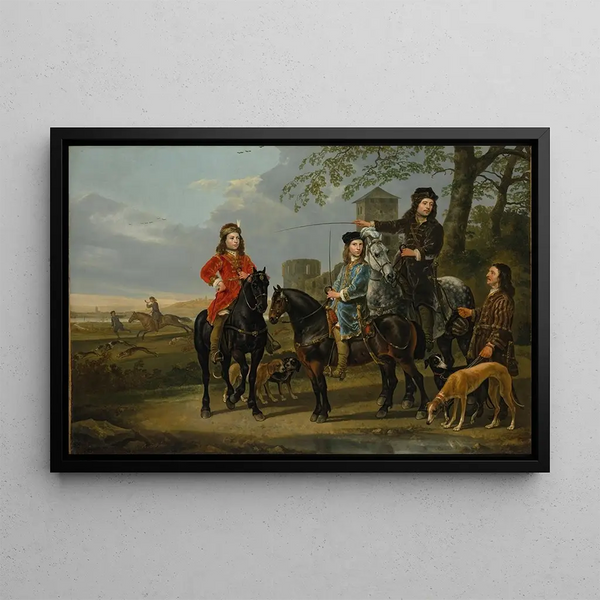 Porträtt av Cornelis 1639-1680 och Michiel Pompe van Meerdervoort 1638-1653 med deras lärare och kusk - Aelbert Cuyp — inramlat konstverk på väggen