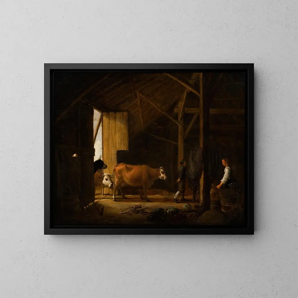 ett inomhusstall - Aelbert Cuyp — inramlat konstverk på väggen
