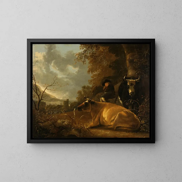 Landskapsbild med kor och en ung herde - Aelbert Cuyp — inramlat konstverk på väggen
