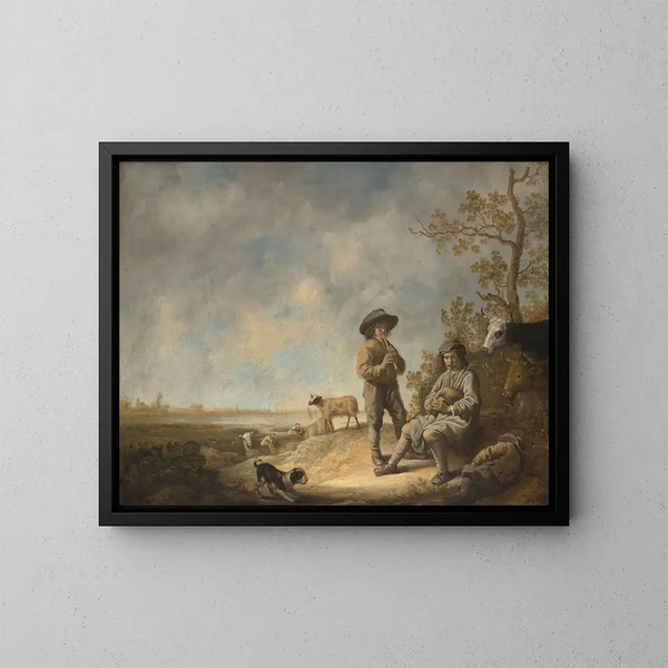 herdar som spelar flöjt - Aelbert Cuyp — inramlat konstverk på väggen