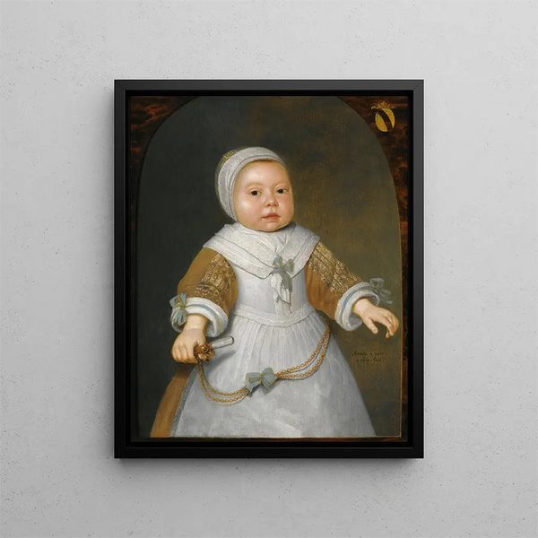 Porträtt av en ettårig flicka från Van Der Burch-familjen - Aelbert Cuyp — inramlat konstverk på väggen