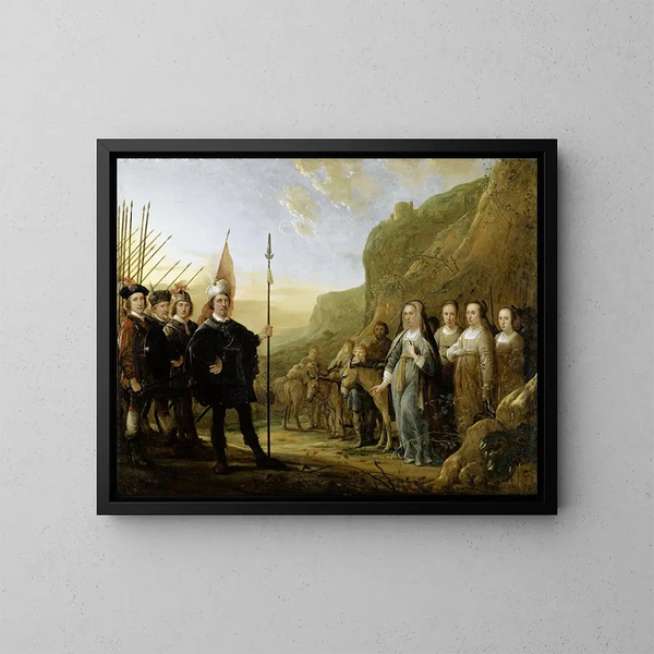 La rencontre de David et Abigail Portrait de la famille de Lowijs Jacobsz Molenschot et de sa femme Janneken Jansdr Rokus - Aelbert Cuyp — inramlat konstverk på väggen