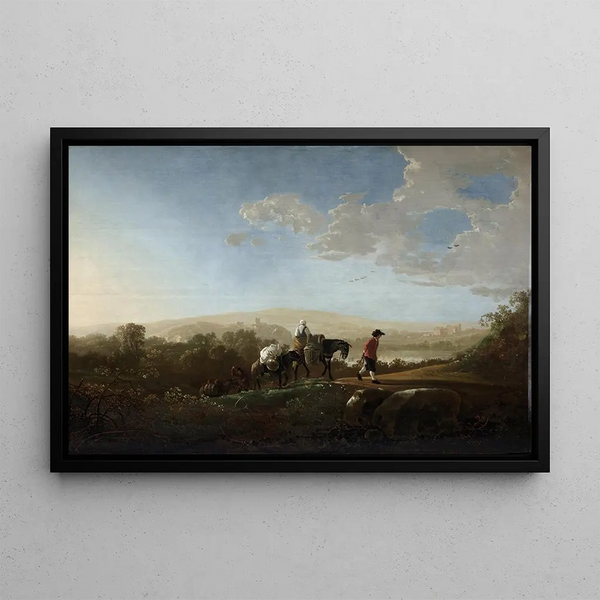 Vandrare i ett kuperat landskap - Aelbert Cuyp — inramlat konstverk på väggen