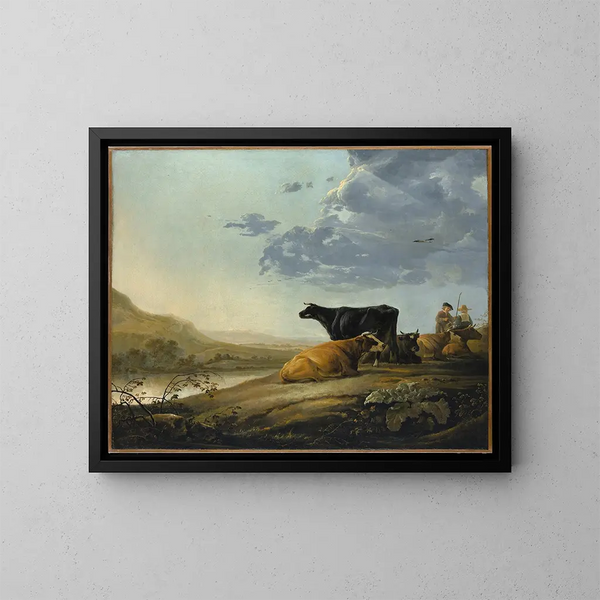unga herdar med kor - Aelbert Cuyp — inramlat konstverk på väggen