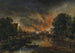 Landskapsbild i månsken med en brinnande by - Aert van der Neer — vy av konstverket