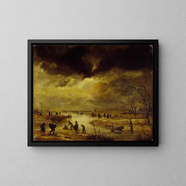 En vinterscen - Aert van der Neer — inramlat konstverk på väggen