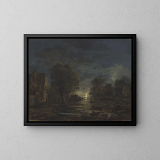 Aert van der Neer - A moonlit landscape with an inn beside a river.webp