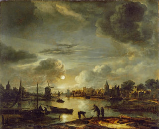 kanalscen under månljus - Aert van der Neer — vy av konstverket